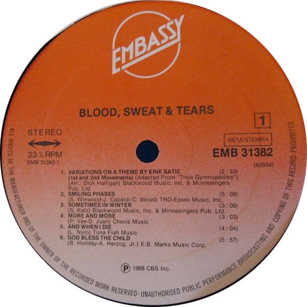 Blood, Sweat And Tears : 2nd Album (LP, Album, RE)