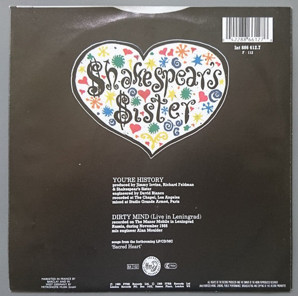 Shakespear's Sister : You're History (7", Single)