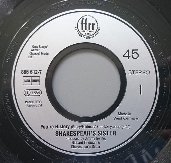 Shakespear's Sister : You're History (7", Single)