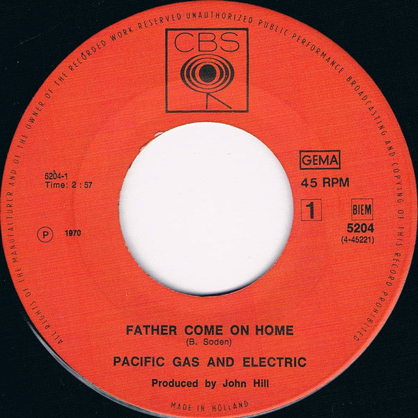 Pacific Gas & Electric : Father Come On Home / Elvira (7", Single)