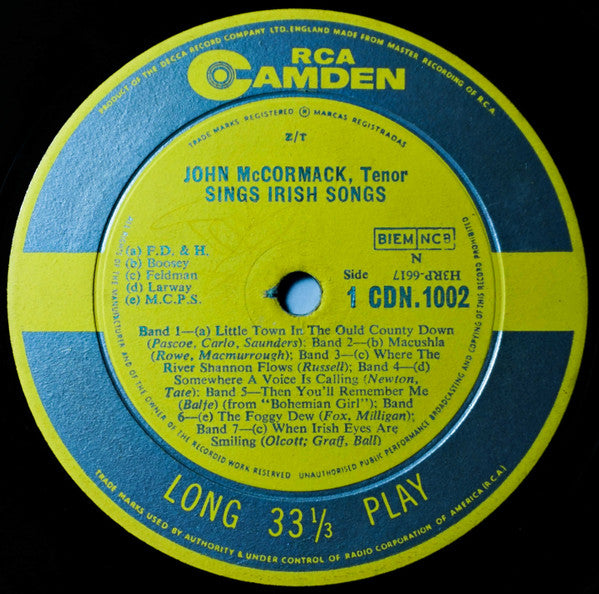 John McCormack (2) : John McCormack Sings Irish Songs (LP, Comp, Mono)