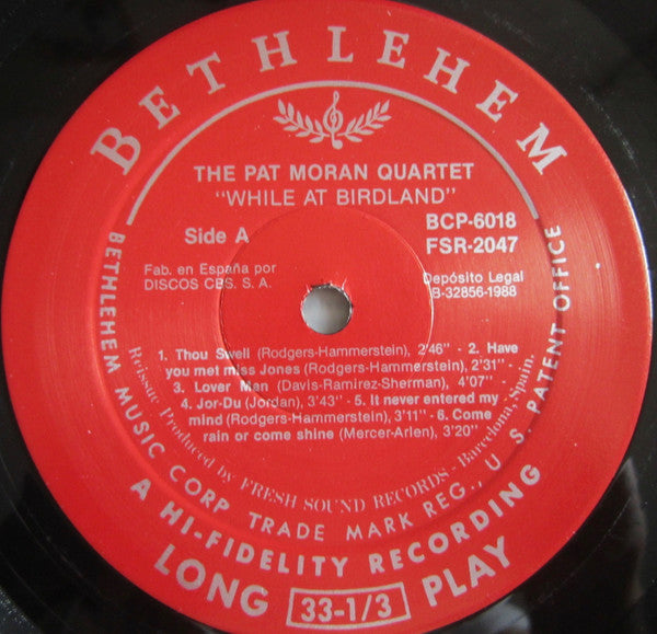 The Pat Moran Quartet : While At Birdland (LP, Album, Mono, RE)