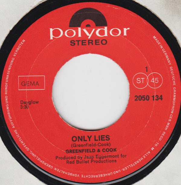 Greenfield & Cook : Only Lies  (7", Single)