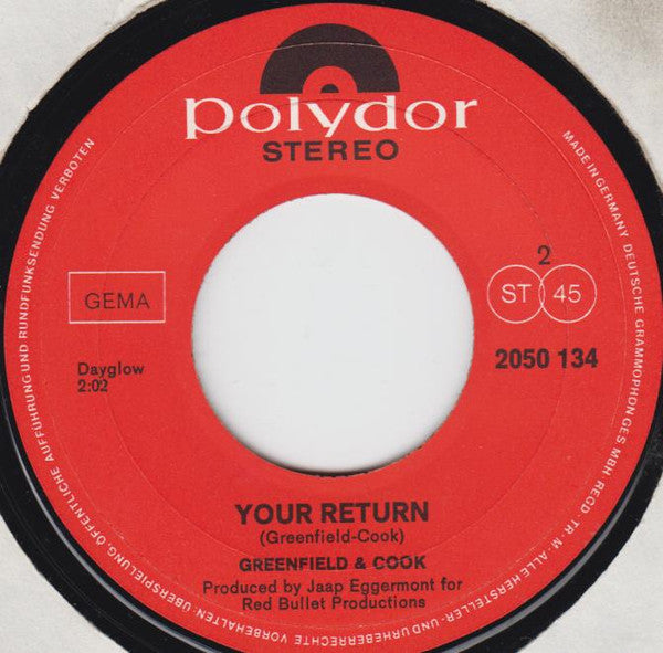 Greenfield & Cook : Only Lies  (7", Single)