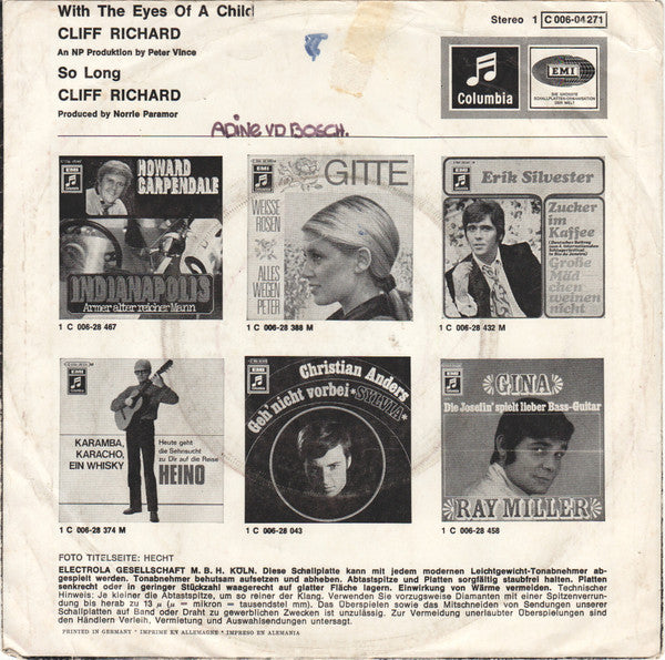 Cliff Richard : With The Eyes Of A Child (7")