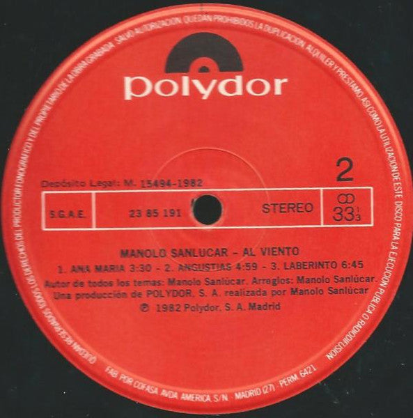 Manolo Sanlucar* : Al Viento (LP, Album)