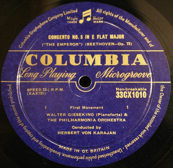 Ludwig Van Beethoven - Walter Gieseking And Philharmonia Orchestra Conducted By Herbert Von Karajan : Concerto No. 5 (The "Emperor") For Pianoforte And Orchestra (LP)