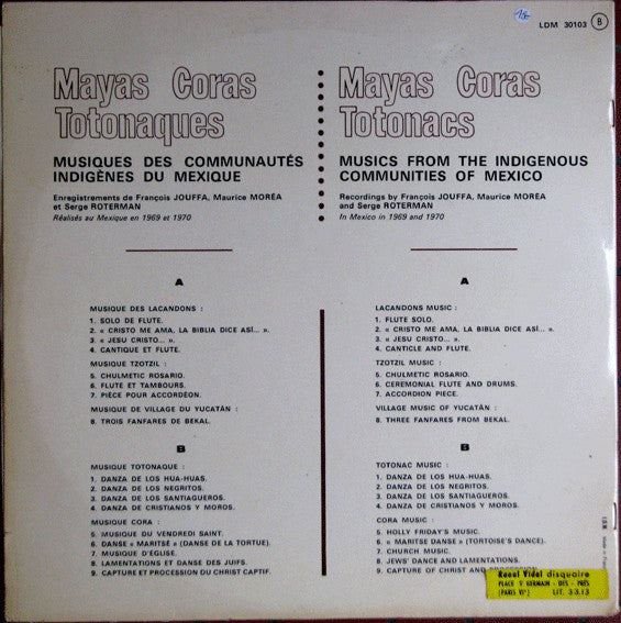 Maya (30) / Coras* / Totonaques* : Musiques Des Communautés Indigènes Du Mexique (LP, Album)