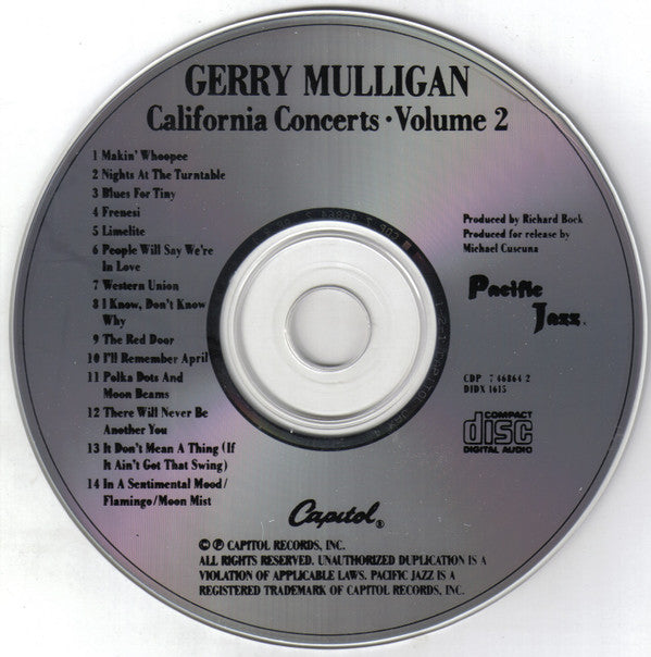 Gerry Mulligan : California Concerts • Volume 2 (CD, Album, Mono, RE)