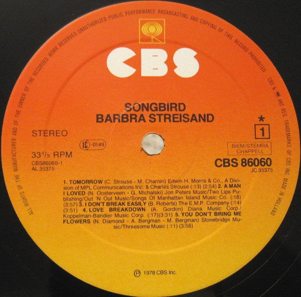 Barbra Streisand : Songbird (LP, Album)