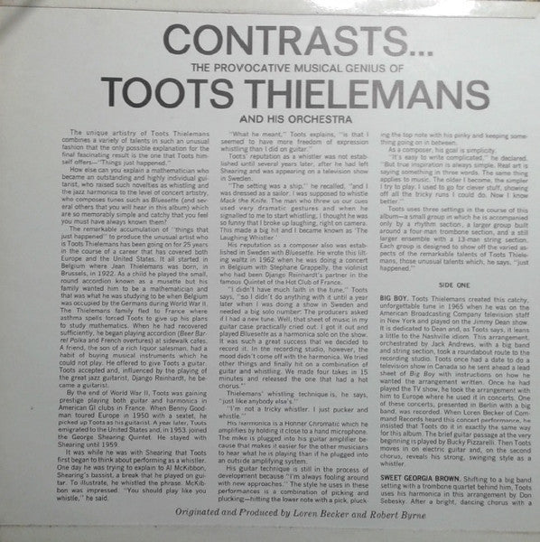 Toots Thielemans And His Orchestra : Contrasts... The Provocative Musical Genius Of Toots Thielemans (LP, Album, Gat)