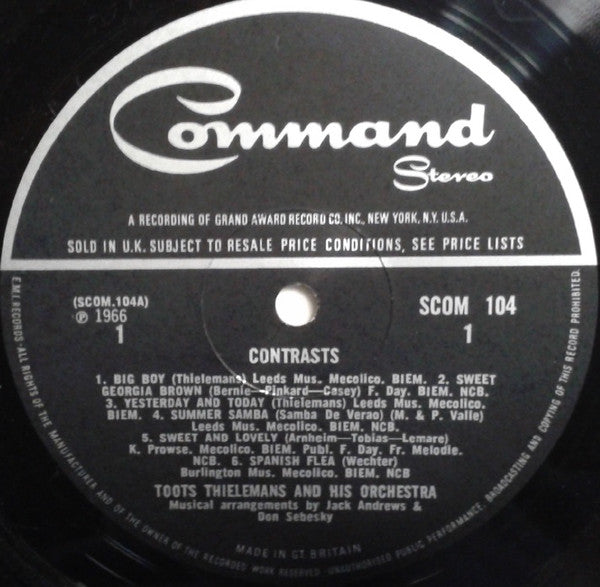 Toots Thielemans And His Orchestra : Contrasts... The Provocative Musical Genius Of Toots Thielemans (LP, Album, Gat)