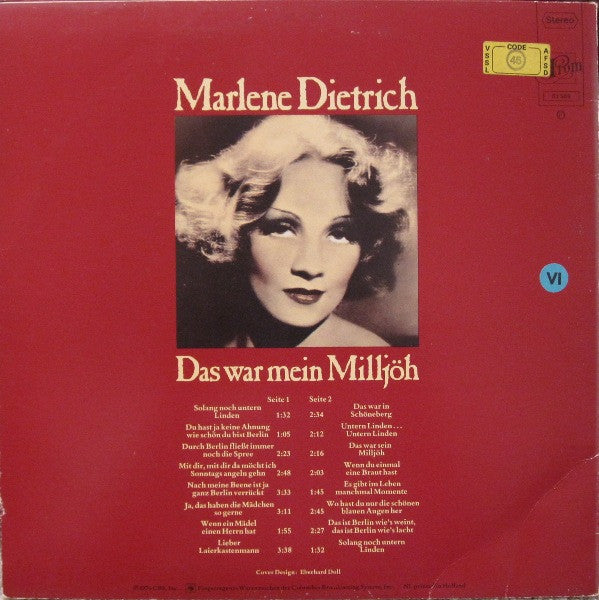 Marlene Dietrich : Das War Mein Milljöh (LP, Album, RE)