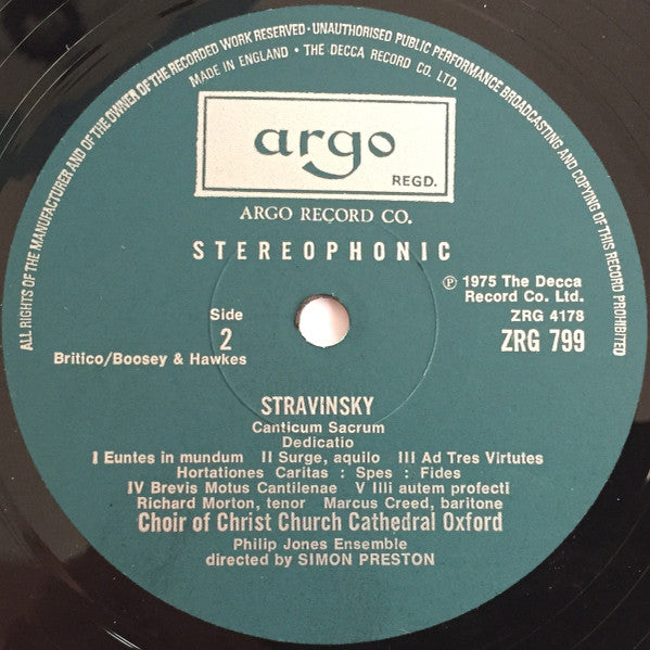 Igor Stravinsky - The Choir Of Christ Church Cathedral, Philip Jones Brass Ensemble, Simon Preston : Symphony Of Psalms • Canticum Sacrum (LP)