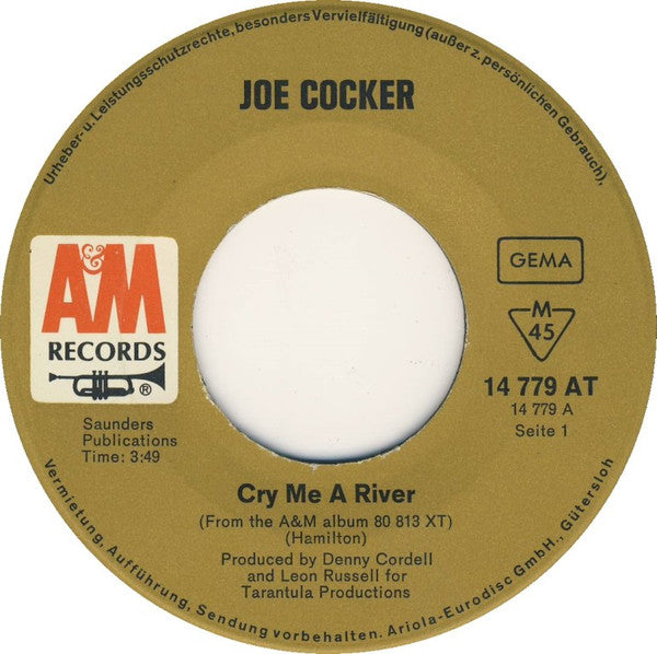 Joe Cocker : Cry Me A River (7", Single, Mono)