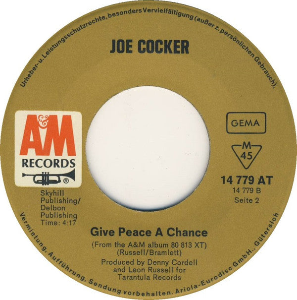 Joe Cocker : Cry Me A River (7", Single, Mono)
