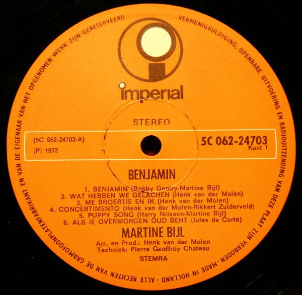 Martine Bijl : Benjamin (LP, Album, Gat)