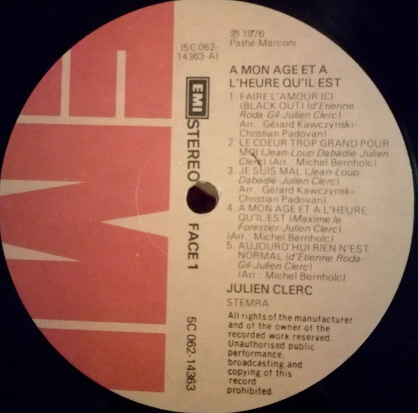 Julien Clerc : À Mon Age Et À L'Heure Qu'Il Est (LP, Album)