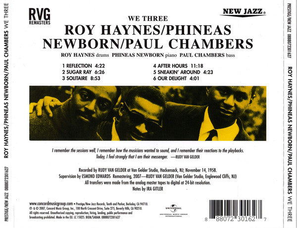 Roy Haynes With Phineas Newborn Jr. | Paul Chambers (3) : We Three (CD, Album, RE, RM, RVG)