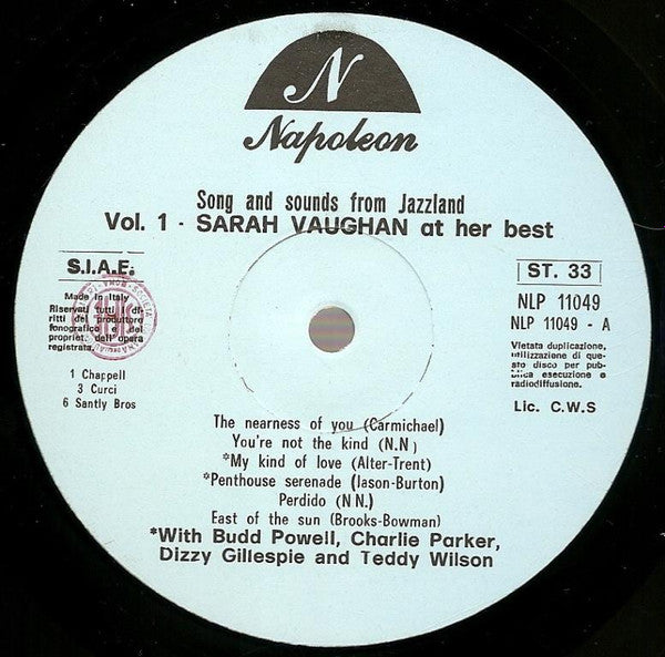 Sarah Vaughan : Sarah Vaughan At Her Best - Songs And Sounds From Jazzland Vol.1 (LP, Comp)