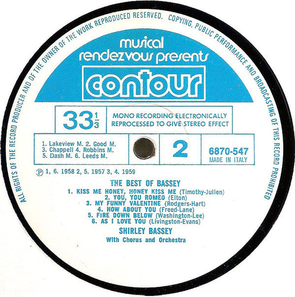 Shirley Bassey : The Best Of Bassey (LP, Comp)