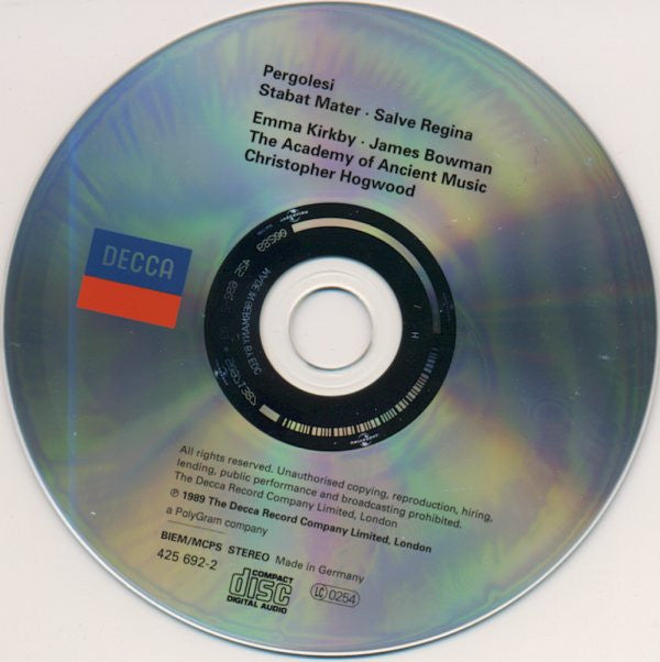 Giovanni Battista Pergolesi, Emma Kirkby, James Bowman (2), The Academy Of Ancient Music, Christopher Hogwood : Stabat Mater - Salve Regina (CD, RE)