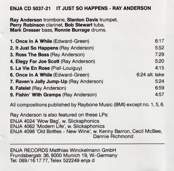 Ray Anderson : It Just So Happens (CD, Album)