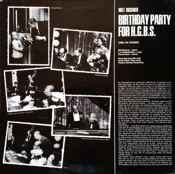 Milt Buckner : Birthday Party For H.G.B.S. (LP, Album, Gat)