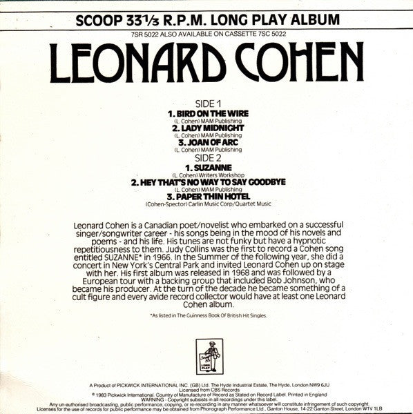 Leonard Cohen : Leonard Cohen (7", Album, Comp)