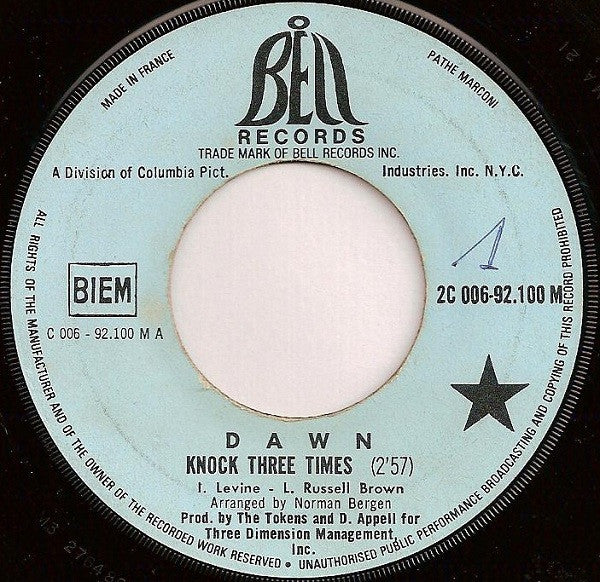 Dawn (5) : Knock Three Times / Home (7", Single, Mono)