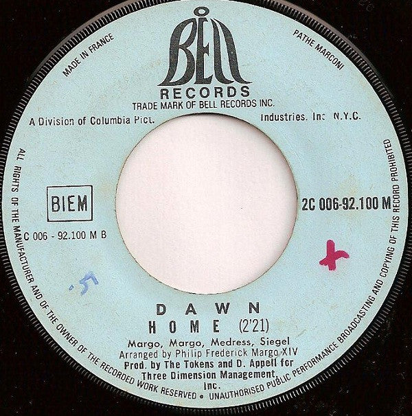 Dawn (5) : Knock Three Times / Home (7", Single, Mono)