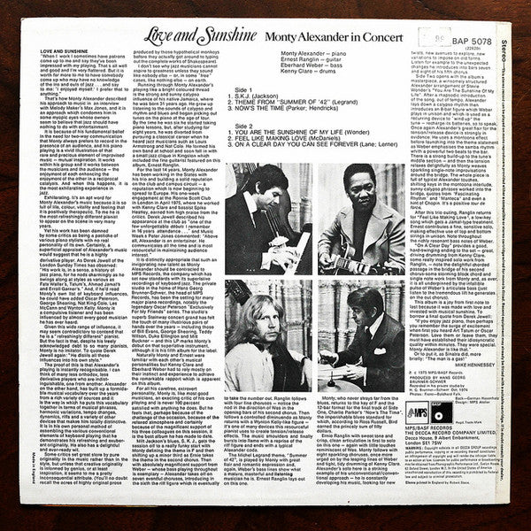 Monty Alexander : Love And Sunshine (LP, Album)