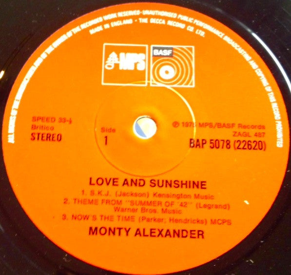 Monty Alexander : Love And Sunshine (LP, Album)