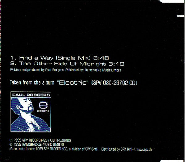 Paul Rodgers : Find A Way (CD, Single)