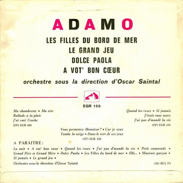 Adamo : Les Filles Du Bord De Mer (7", EP)