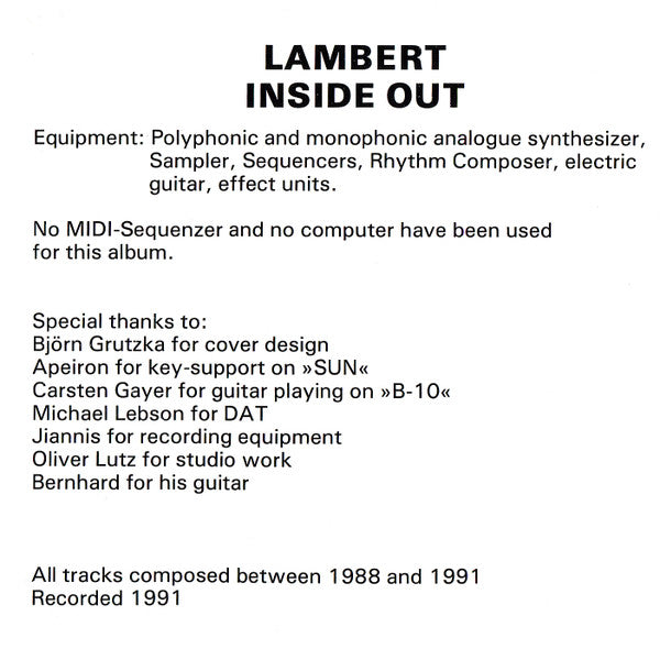 Lambert : Inside Out (CD, Album)