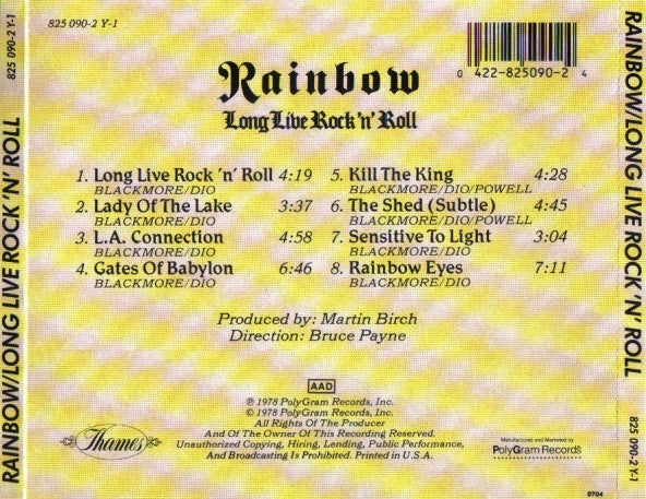 Rainbow : Long Live Rock 'N' Roll (CD, Album, RE)