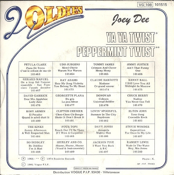 Joey Dee : Ya Ya Twist / Peppermint Twist (7", RE)