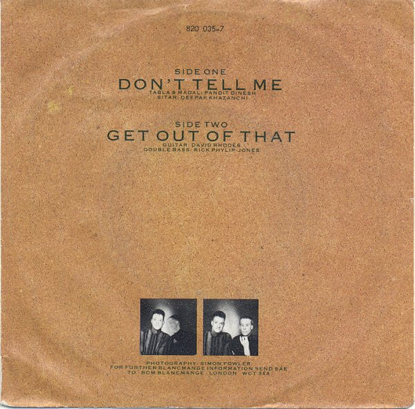 Blancmange : Don't Tell Me (7", Single)