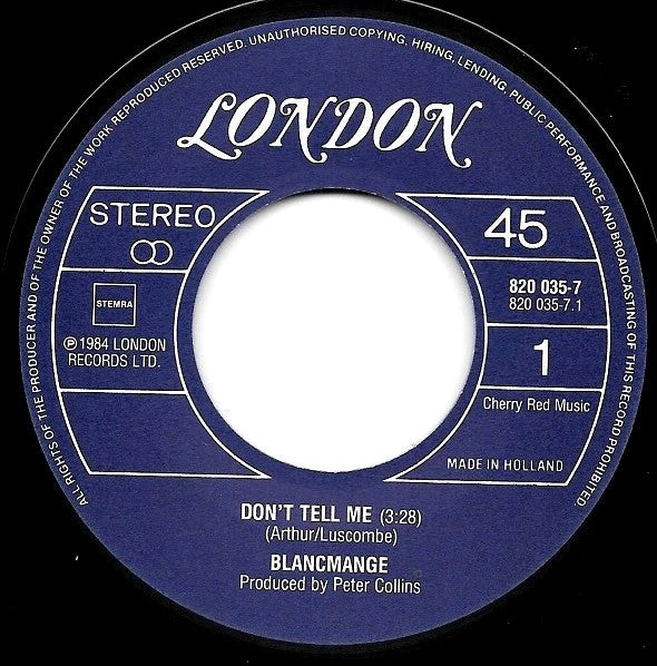 Blancmange : Don't Tell Me (7", Single)