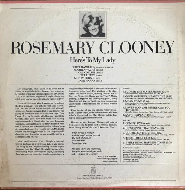Rosemary Clooney : Here's To My Lady (LP, Album)