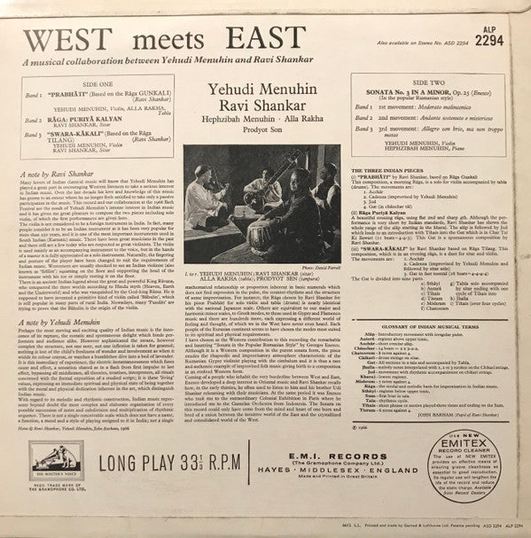 Yehudi Menuhin & Ravi Shankar : West Meets East (LP, Album, Mono)