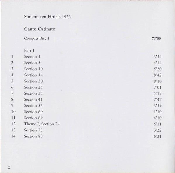 Simeon ten Holt - Piano Ensemble, Irene Russo, Fred Oldenburg, Sandra van Veen & Jeroen van Veen (2) : Canto Ostinato (2xCD, Album, RE)