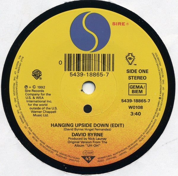 David Byrne : Hanging Upside Down (7", Single)