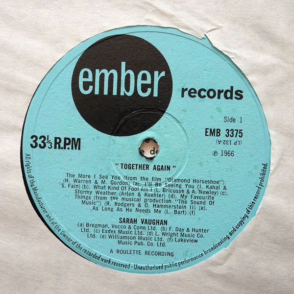 Sarah Vaughan And Billy Eckstine : Together Again (LP, Comp)