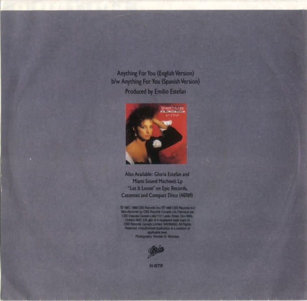 Miami Sound Machine : Anything For You (7", Single)
