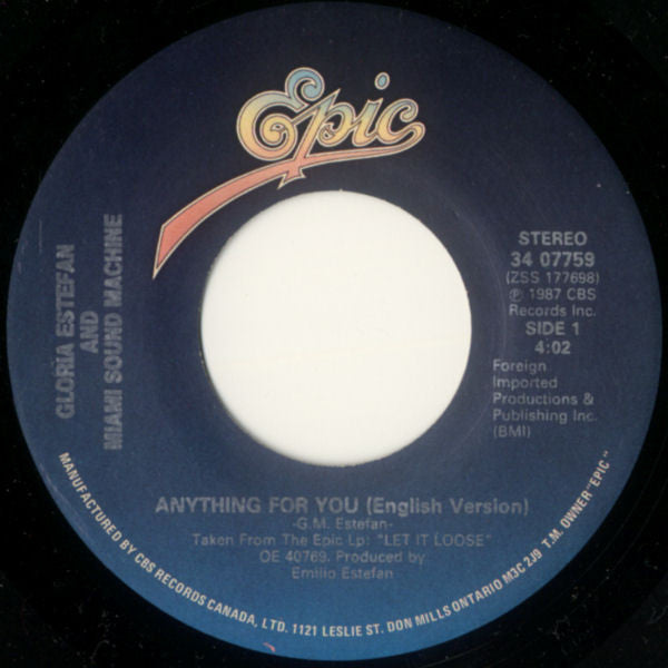 Miami Sound Machine : Anything For You (7", Single)