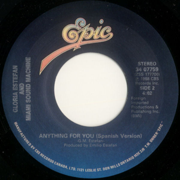 Miami Sound Machine : Anything For You (7", Single)