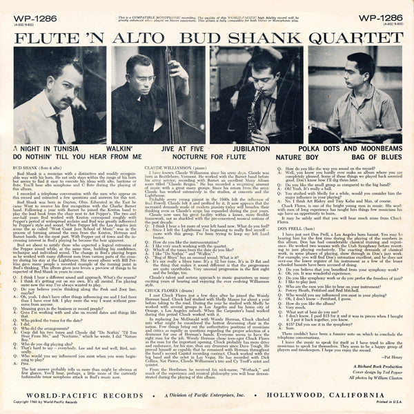 Bud Shank Quartet : Flute N' Alto (LP, Comp, Mono)