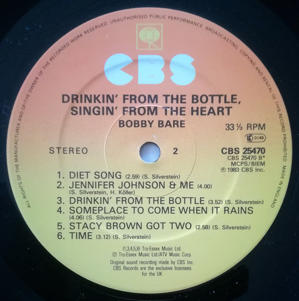 Bobby Bare : Drinkin' From The Bottle Singin' From The Heart (LP, Album)